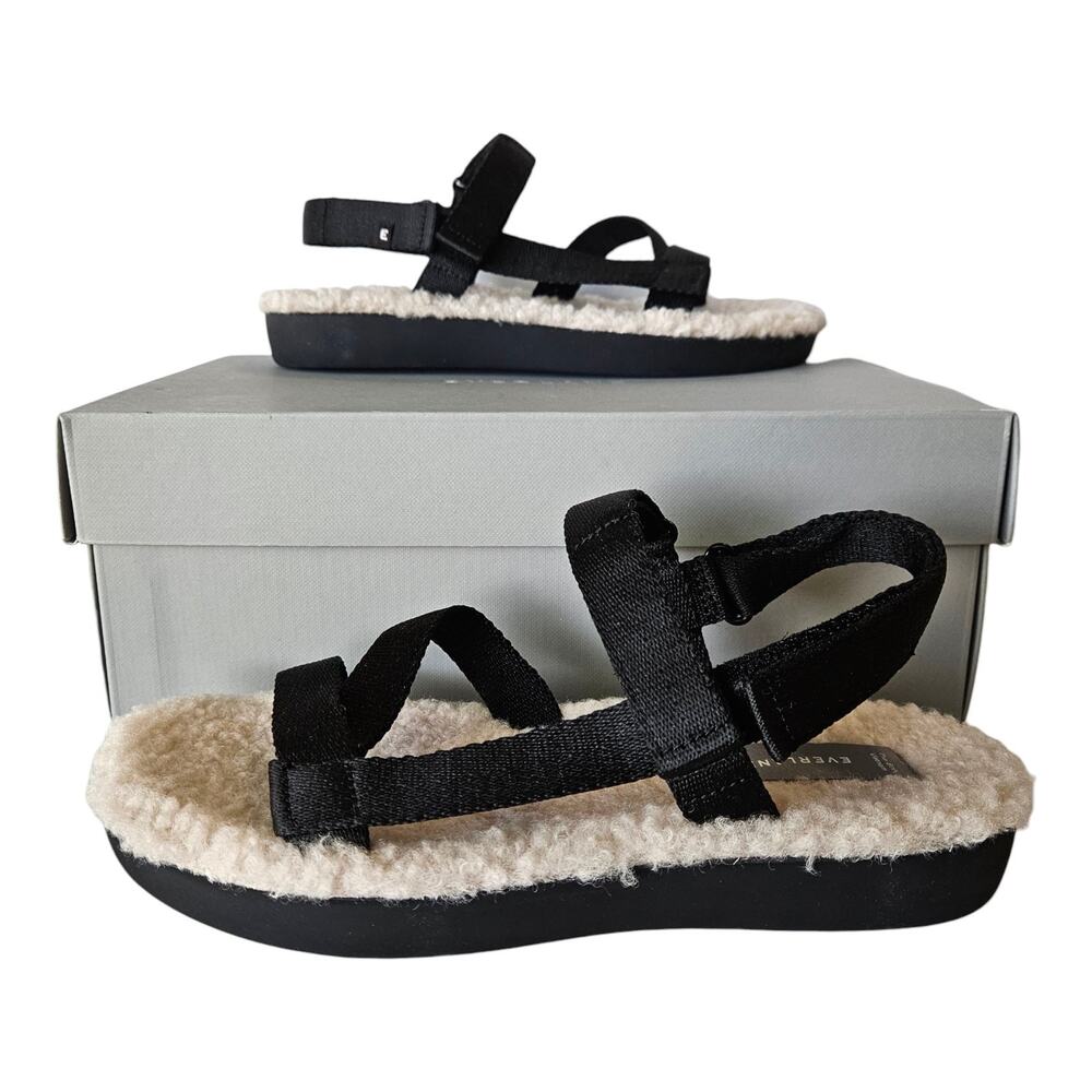 EVERLANE Women's 7 Sandals Renew Teddy Sport Faux Fur Sherpa Lined Black NEW